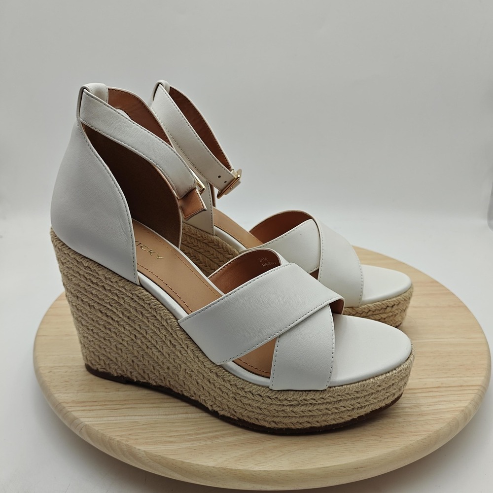 Lisa Vicky Shoes Womens Size 8.5 White Espadrille Wedge Sandals Comfort New